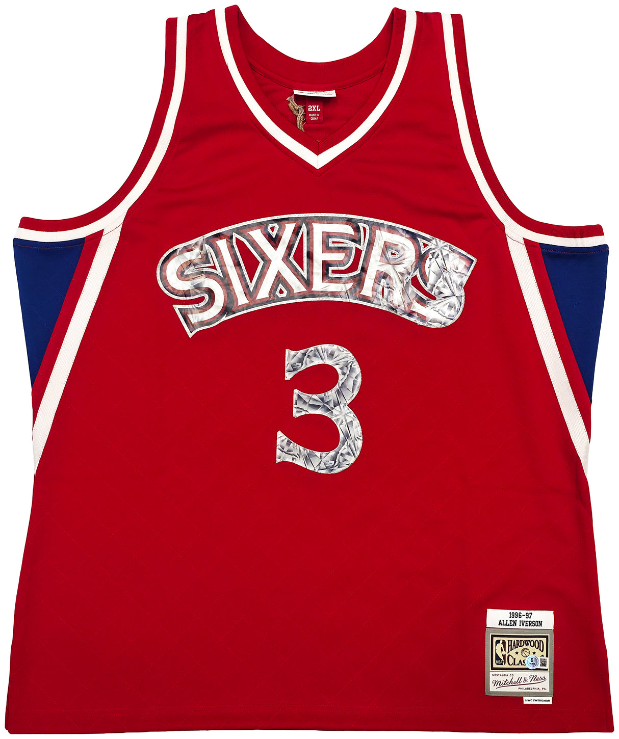 Philadelphia 76ers Allen Iverson Autographed Red Authentic Mitchell & Ness 1996-97 HWC Swingman Diamond NBA 75th Anniversary Jersey Size 2XL Beckett BAS Witness Stock #253627