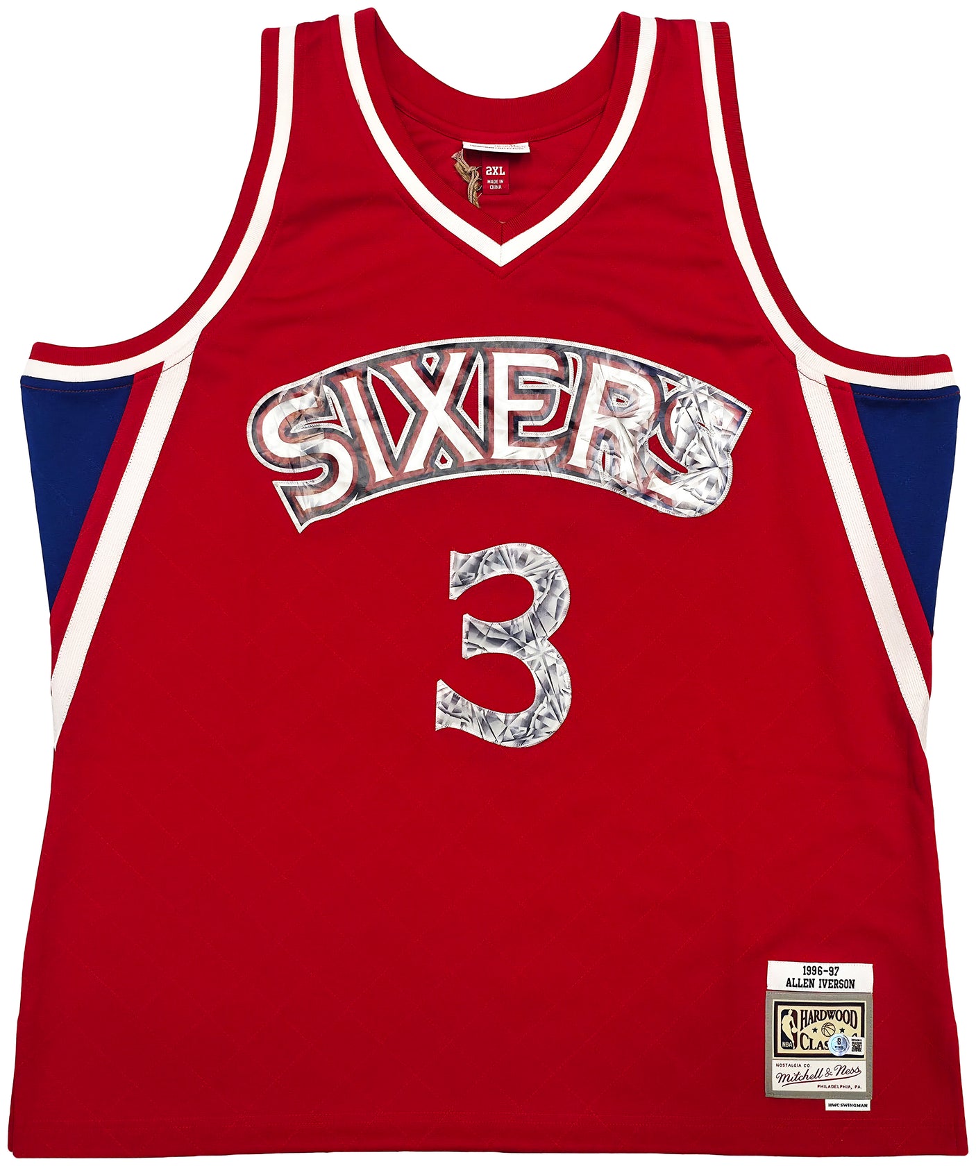 Philadelphia 76ers Allen Iverson Autographed Red Authentic Mitchell & Ness 1996-97 HWC Swingman Diamond NBA 75th Anniversary Jersey Size 2XL Beckett BAS Witness Stock #253627