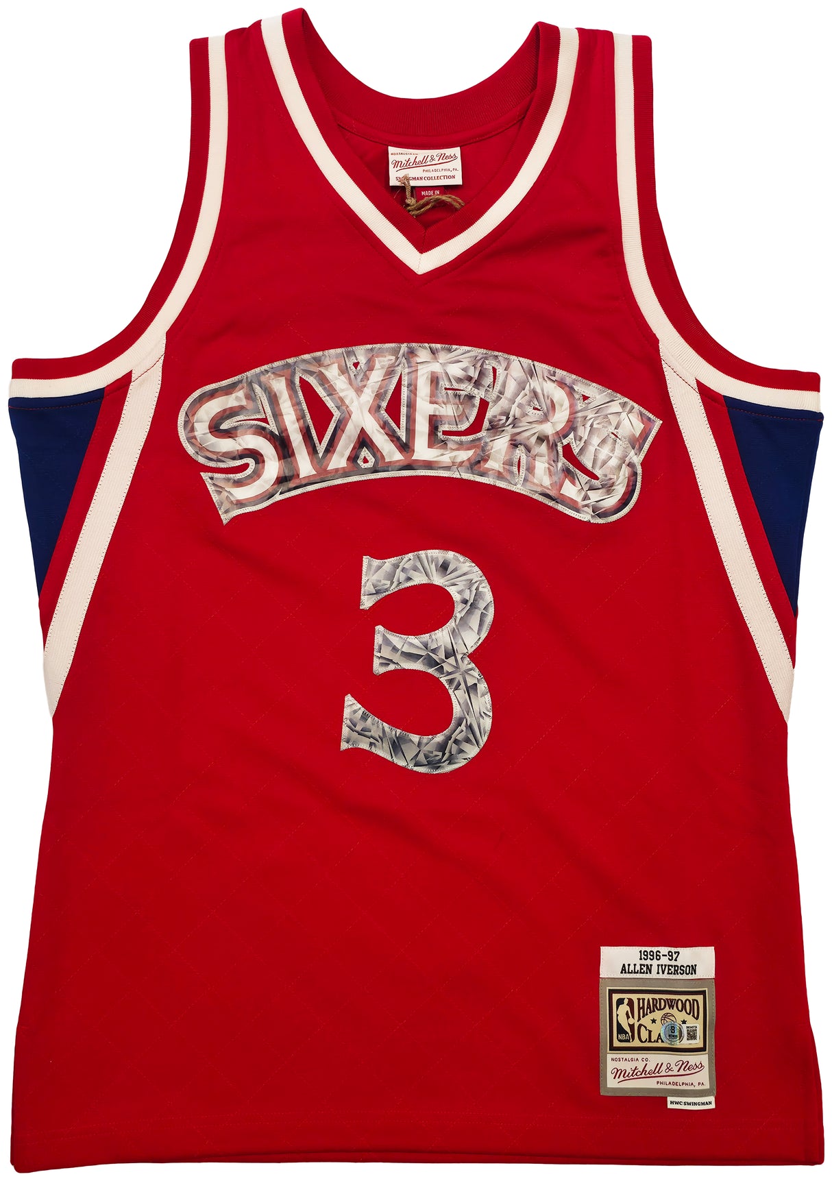 Philadelphia 76ers Allen Iverson Autographed Red Authentic Mitchell & Ness 1996-97 HWC Swingman Diamond NBA 75th Anniversary Jersey Size M Beckett BAS Witness Stock #253626
