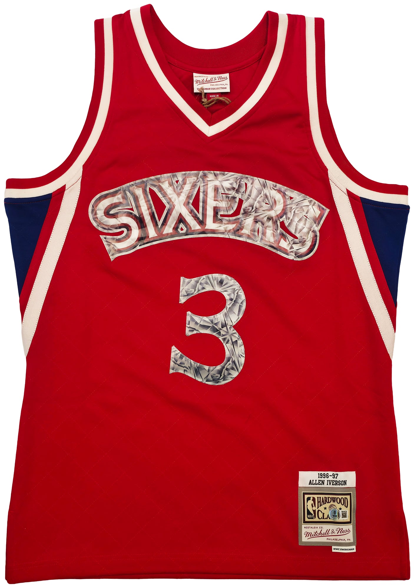 Philadelphia 76ers Allen Iverson Autographed Red Authentic Mitchell & Ness 1996-97 HWC Swingman Diamond NBA 75th Anniversary Jersey Size M Beckett BAS Witness Stock #253626