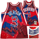 Philadelphia 76ers Allen Iverson Autographed Red Authentic Mitchell & Ness 1996-97 HWC Swingman Hyper Hoops Jersey Size L Beckett BAS Witness Stock #253628