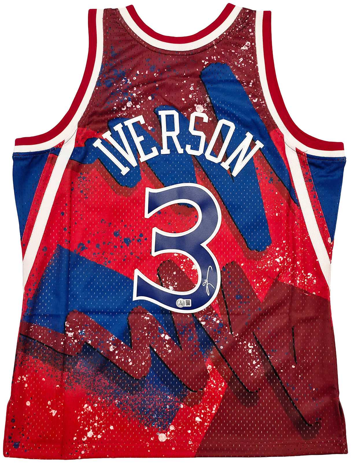 Philadelphia 76ers Allen Iverson Autographed Red Authentic Mitchell & Ness 1996-97 HWC Swingman Hyper Hoops Jersey Size L Beckett BAS Witness Stock #253628