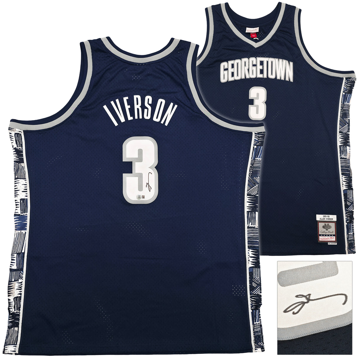 Georgetown Hoyas Allen Iverson Autographed Blue Authentic Mitchell & Ness 1995-96 College Vault Jersey Size 2XLT Beckett BAS Witness Stock #253630