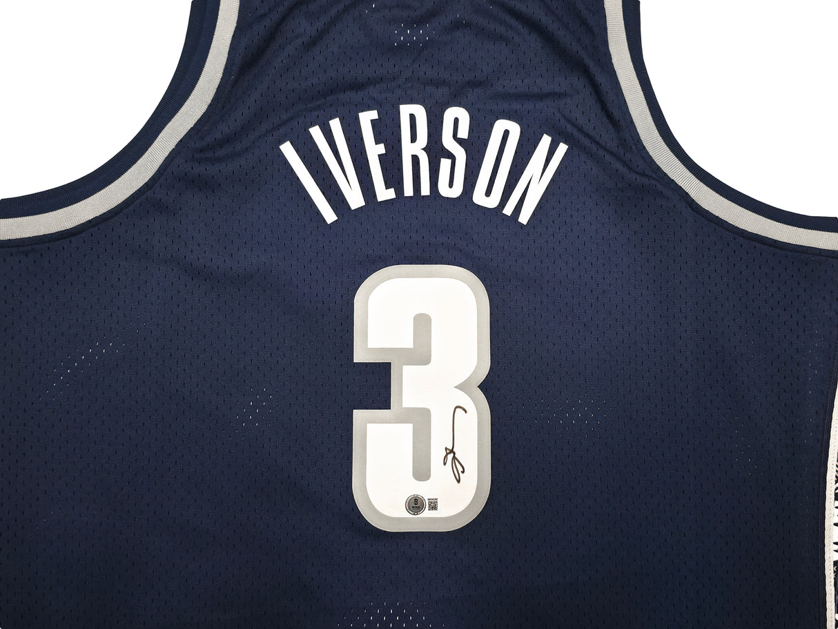 Georgetown Hoyas Allen Iverson Autographed Blue Authentic Mitchell & Ness 1995-96 College Vault Jersey Size 2XLT Beckett BAS Witness Stock #253630