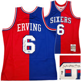 Philadelphia 76ers Julius "Dr. J" Erving Autographed Red & Blue Authentic Mitchell & Ness 1982-83 HWC Swingman Jersey Size L Beckett BAS Witness Stock #253700