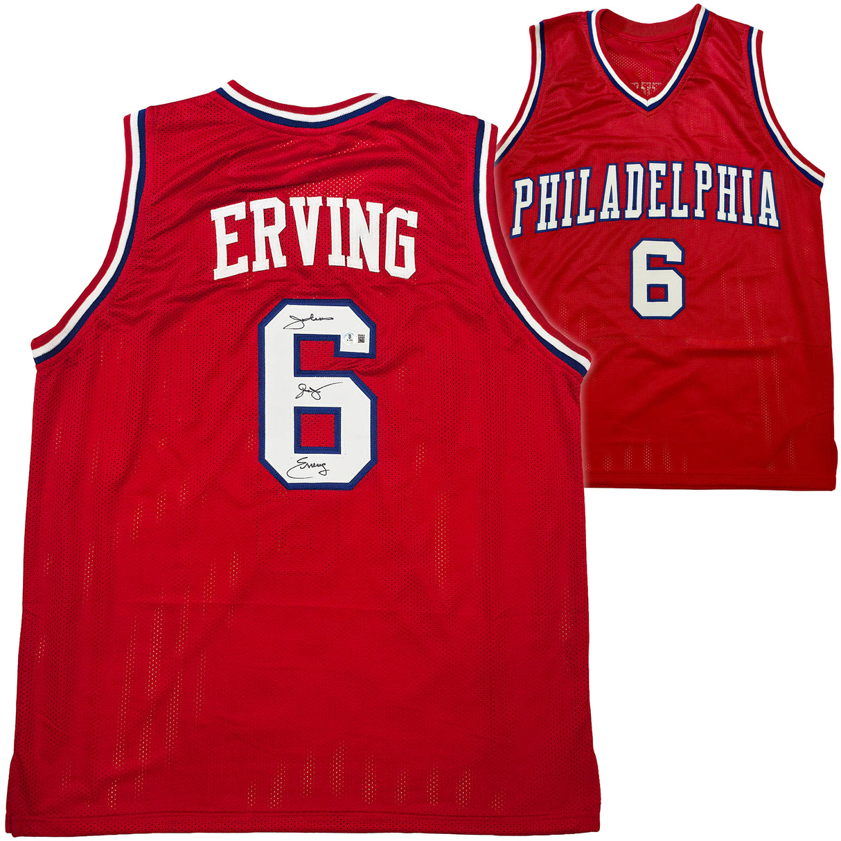 Philadelphia 76ers Julius "Dr. J" Erving Autographed Red Jersey Beckett BAS Witness Stock #253704