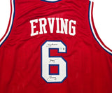 Philadelphia 76ers Julius "Dr. J" Erving Autographed Red Jersey Beckett BAS Witness Stock #253704