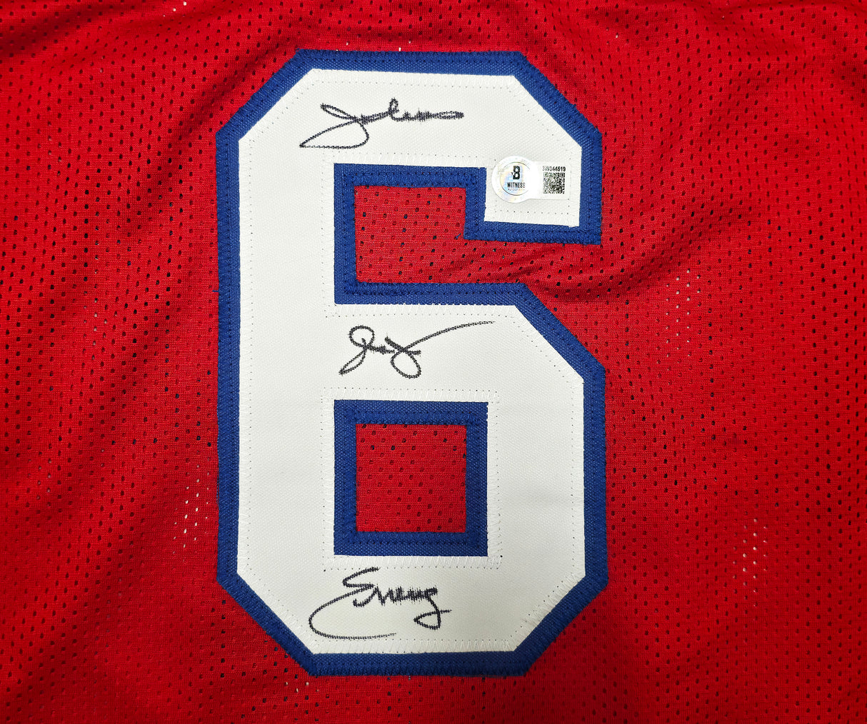 Philadelphia 76ers Julius "Dr. J" Erving Autographed Red Jersey Beckett BAS Witness Stock #253704