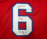 Philadelphia 76ers Julius "Dr. J" Erving Autographed Red Jersey Beckett BAS Witness Stock #253704