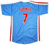 Philadelphia Phillies Trea Turner Autographed Blue Jersey Beckett BAS Witness Stock #253901