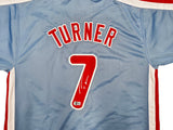 Philadelphia Phillies Trea Turner Autographed Blue Jersey Beckett BAS Witness Stock #253901