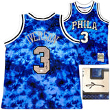 Philadelphia 76ers Allen Iverson Autographed Blue Authentic Mitchell & Ness 1996-97 HWC Swingman Galaxy Jersey Size L Beckett BAS Witness Stock #253621