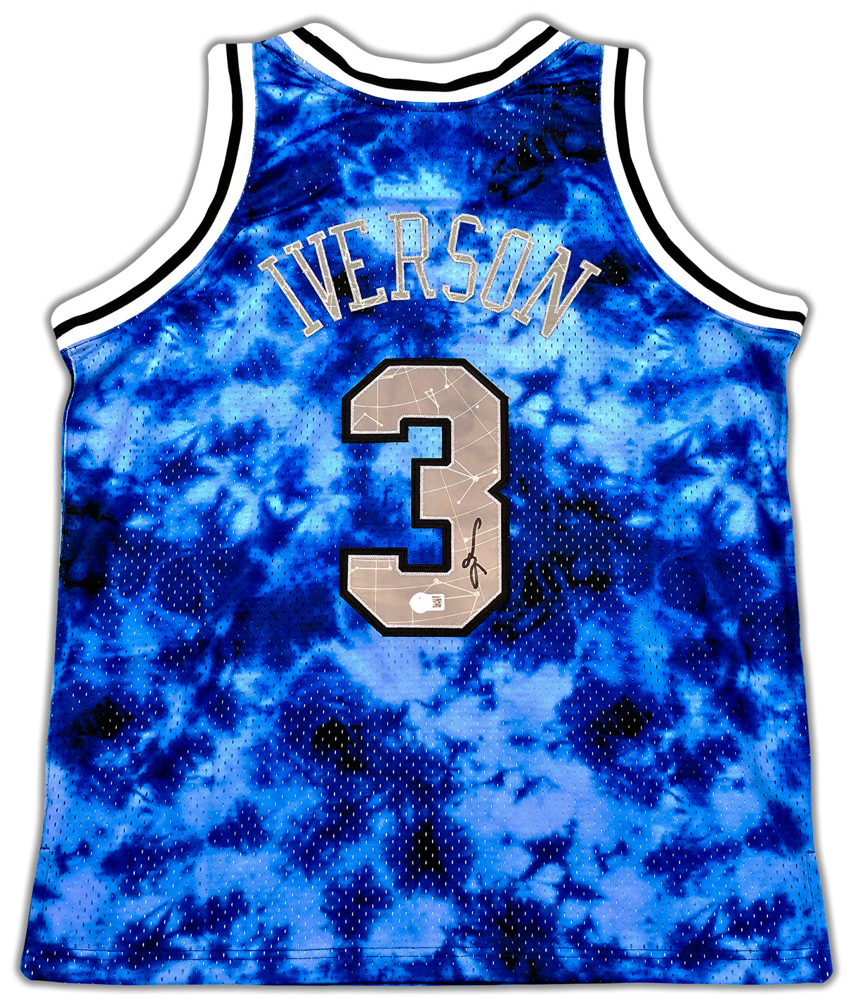Philadelphia 76ers Allen Iverson Autographed Blue Authentic Mitchell & Ness 1996-97 HWC Swingman Galaxy Jersey Size L Beckett BAS Witness Stock #253621