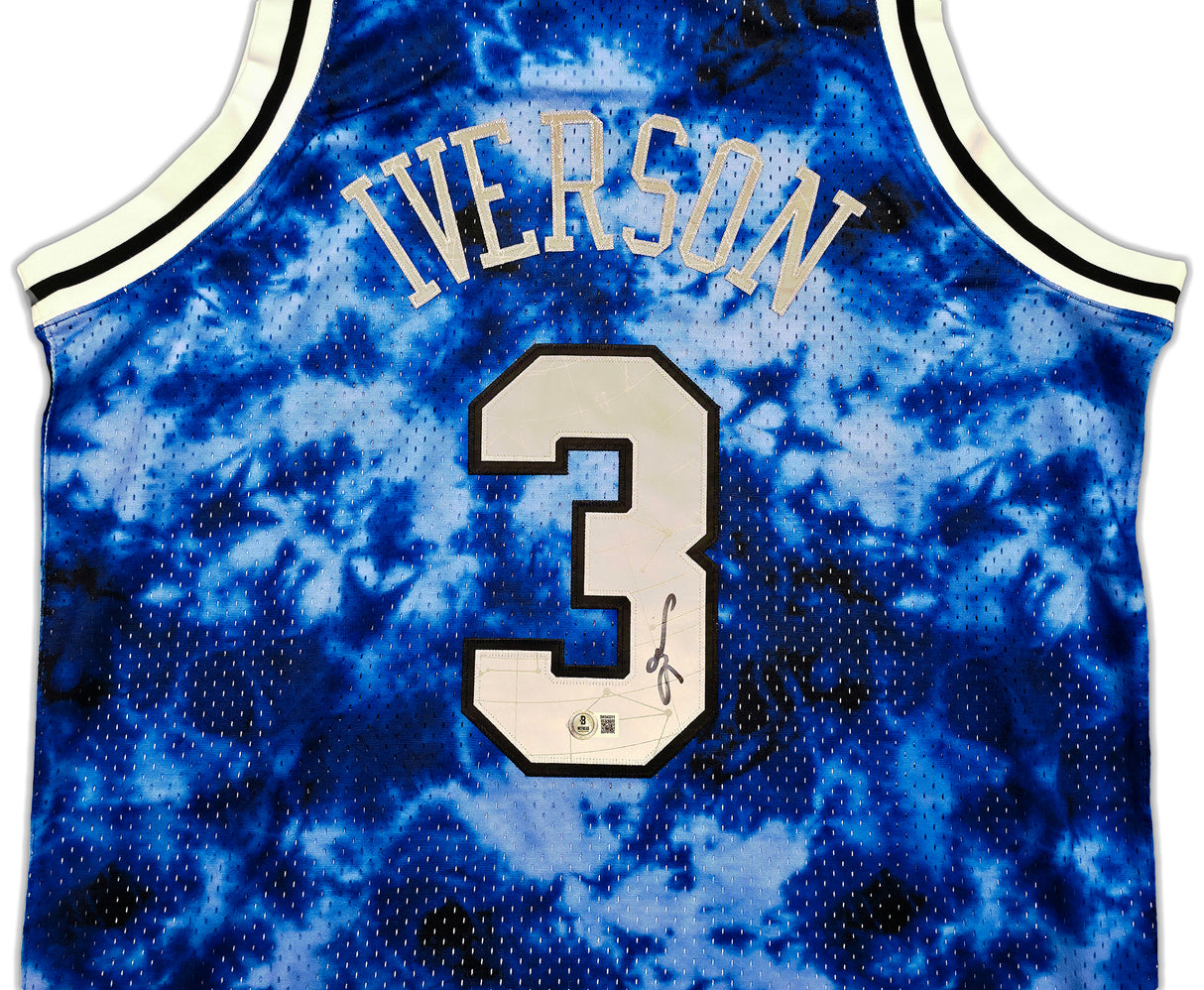 Philadelphia 76ers Allen Iverson Autographed Blue Authentic Mitchell & Ness 1996-97 HWC Swingman Galaxy Jersey Size L Beckett BAS Witness Stock #253621