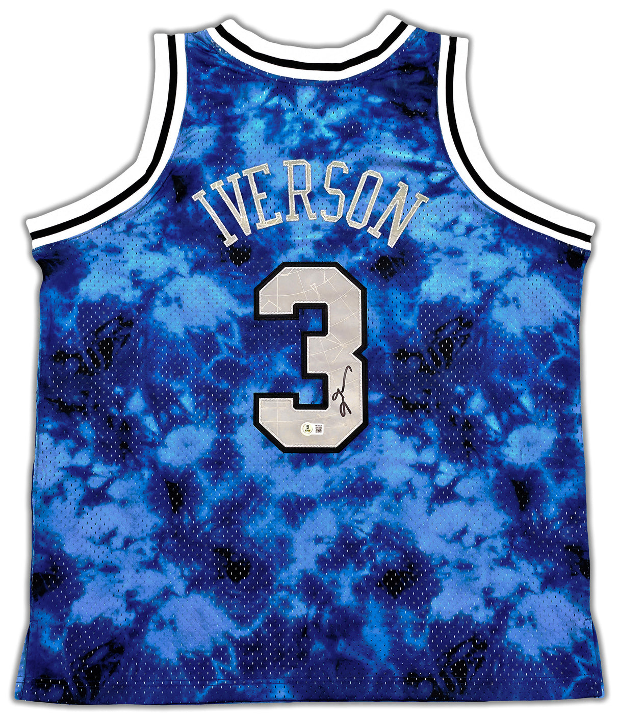 Philadelphia 76ers Allen Iverson Autographed Blue Authentic Mitchell & Ness 1996-97 HWC Swingman Galaxy Jersey Size XL Beckett BAS Witness Stock #253622