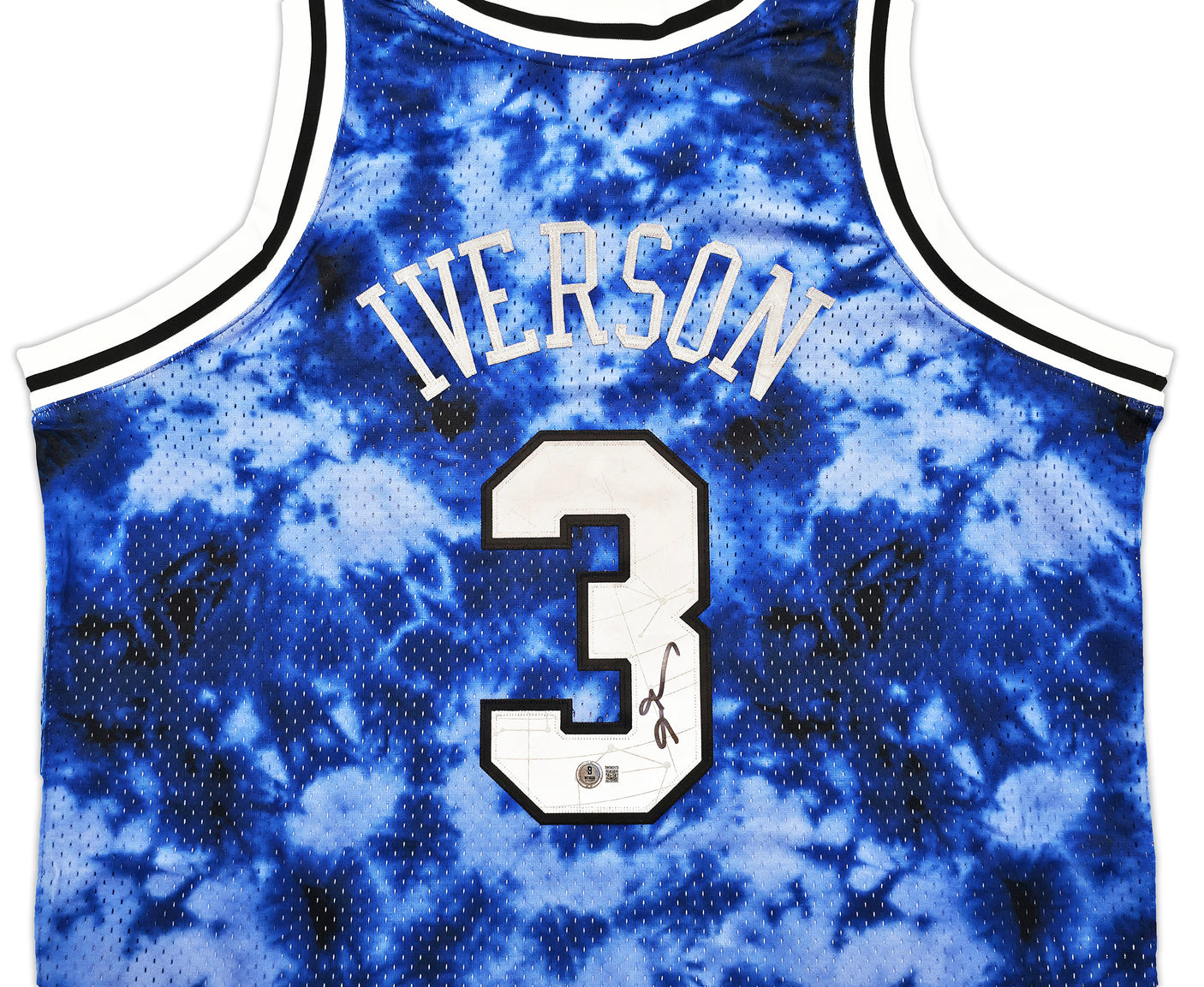 Philadelphia 76ers Allen Iverson Autographed Blue Authentic Mitchell & Ness 1996-97 HWC Swingman Galaxy Jersey Size XL Beckett BAS Witness Stock #253622