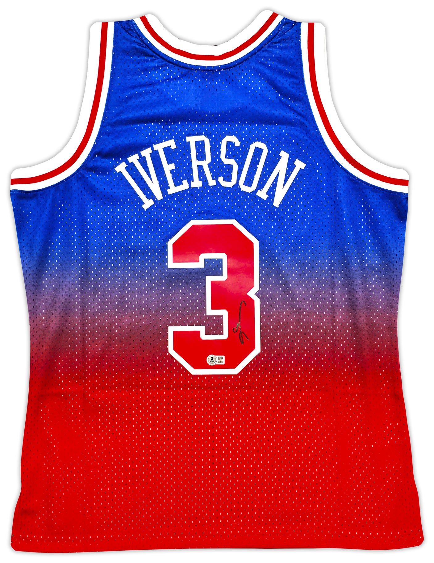 Philadelphia 76ers Allen Iverson Autographed Red Authentic Mitchell & Ness 1996-97 HWC Swingman Fadeaway Jersey Size L Beckett BAS Witness Stock #253632