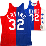 New York Nets Julius "Dr. J" Erving Autographed Red & Blue Authentic Mitchell & Ness 1973-74 HWC Swingman Jersey Size L Beckett BAS Witness Stock #253701