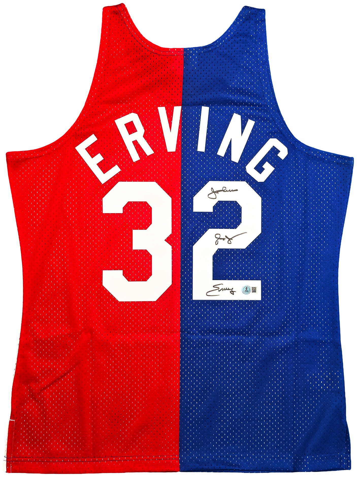 New York Nets Julius "Dr. J" Erving Autographed Red & Blue Authentic Mitchell & Ness 1973-74 HWC Swingman Jersey Size L Beckett BAS Witness Stock #253701