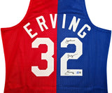 New York Nets Julius "Dr. J" Erving Autographed Red & Blue Authentic Mitchell & Ness 1973-74 HWC Swingman Jersey Size L Beckett BAS Witness Stock #253701