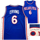 Philadelphia 76ers Julius "Dr. J" Erving Autographed Blue Jersey Beckett BAS Witness Stock #253703