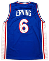 Philadelphia 76ers Julius "Dr. J" Erving Autographed Blue Jersey Beckett BAS Witness Stock #253703