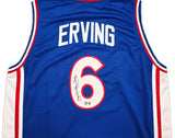 Philadelphia 76ers Julius "Dr. J" Erving Autographed Blue Jersey Beckett BAS Witness Stock #253703