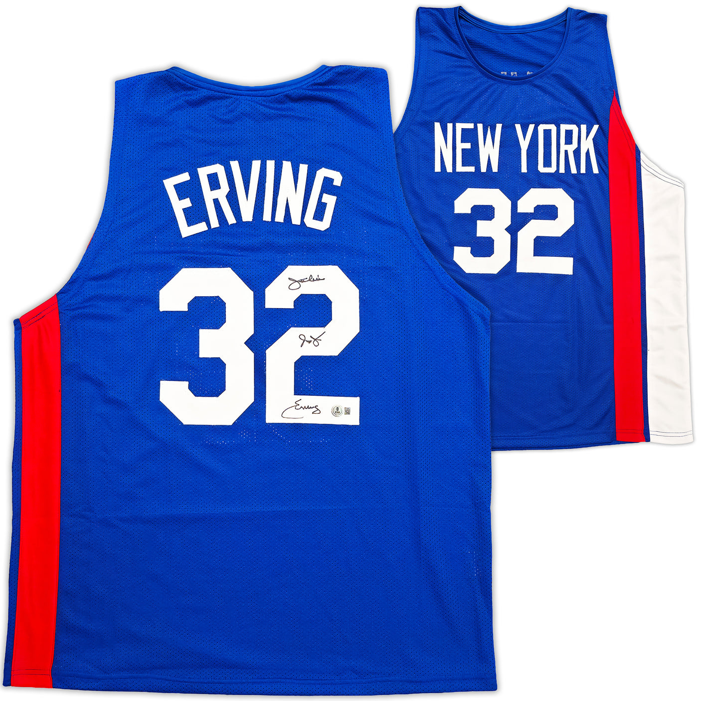 New York Nets Julius "Dr. J" Erving Autographed Blue Jersey Beckett BAS Witness Stock #253705