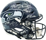 Seattle Seahawks Super Bowl LX Champions Autographed Blue Full Size SpeedFlex Authentic Helmet With 28 Signatures Including Sam Darnold & Jaxon Smith-Njigba Beckett BAS Witness Stock #268080