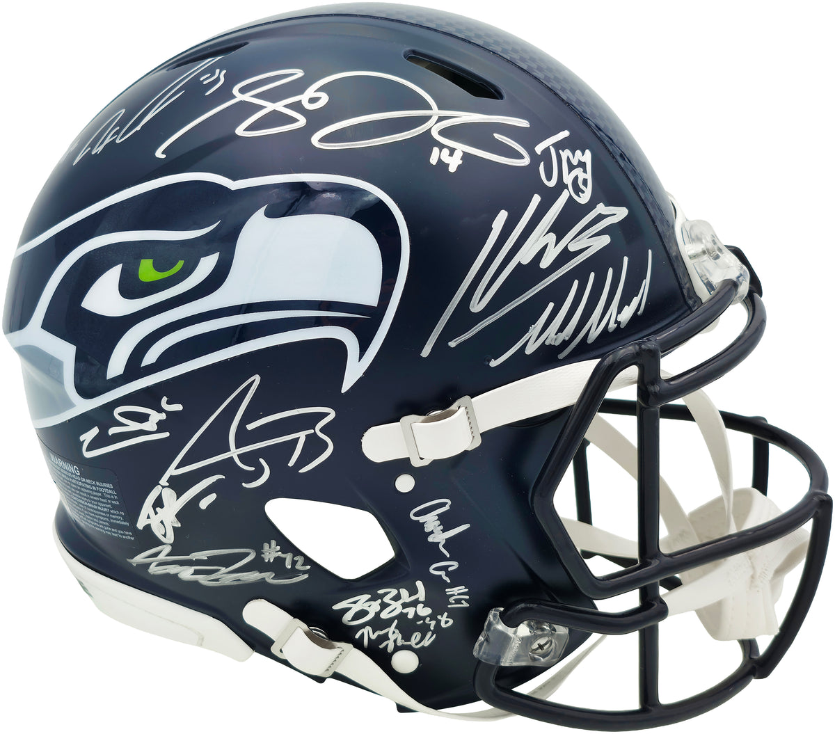 Seattle Seahawks Super Bowl LX Champions Autographed Blue Full Size SB LX Champs Logo Speed Authentic Helmet With 28 Signatures Including Sam Darnold & Jaxon Smith-Njigba Beckett BAS Witness Stock #268081