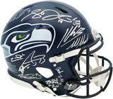 Seattle Seahawks Super Bowl LX Champions Autographed Blue Full Size SB LX Champs Logo Speed Authentic Helmet With 28 Signatures Including Sam Darnold & Jaxon Smith-Njigba Beckett BAS Witness Stock #268081