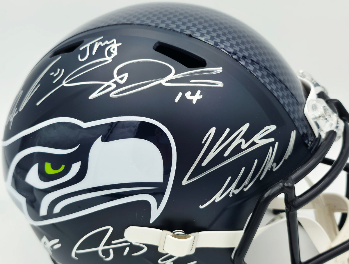 Seattle Seahawks Super Bowl LX Champions Autographed Blue Full Size SB LX Champs Logo Speed Replica Helmet With 28 Signatures Including Sam Darnold & Jaxon Smith-Njigba Beckett BAS Witness Stock #268082