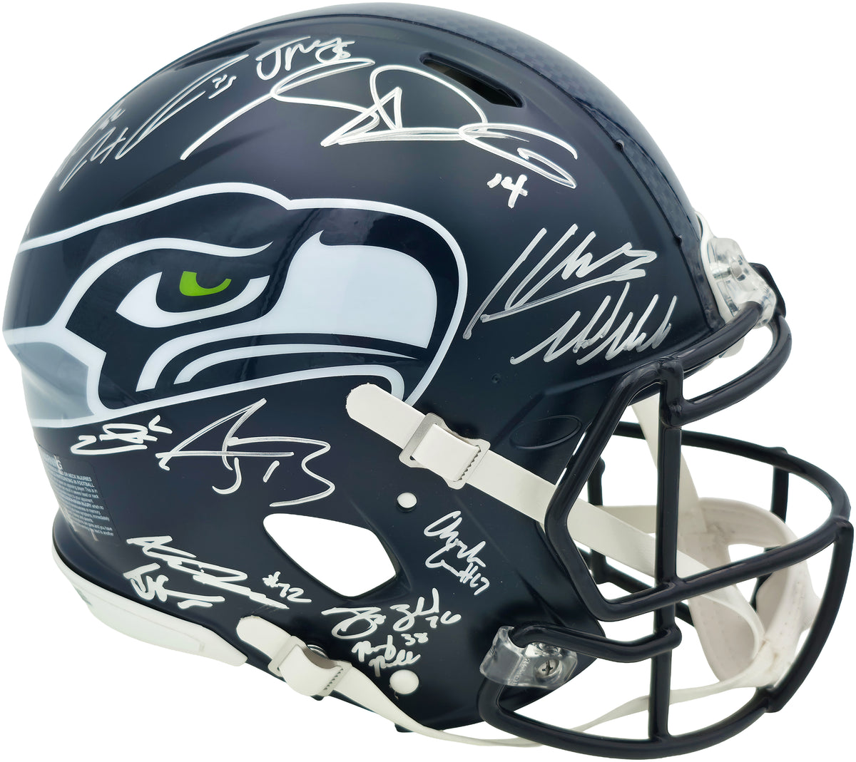 Seattle Seahawks Super Bowl LX Champions Autographed Blue Full Size Speed Authentic Helmet With 28 Signatures Including Sam Darnold & Jaxon Smith-Njigba Beckett BAS Witness Stock #268083