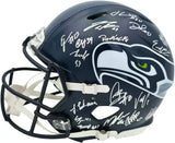 Seattle Seahawks Super Bowl LX Champions Autographed Blue Full Size Speed Authentic Helmet With 28 Signatures Including Sam Darnold & Jaxon Smith-Njigba Beckett BAS Witness Stock #268083
