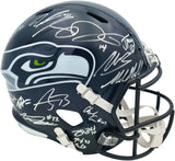 Seattle Seahawks Super Bowl LX Champions Autographed Blue Full Size Speed Replica Helmet With 28 Signatures Including Sam Darnold & Jaxon Smith-Njigba Beckett BAS Witness Stock #268084