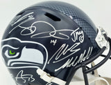 Seattle Seahawks Super Bowl LX Champions Autographed Blue Full Size Speed Replica Helmet With 28 Signatures Including Sam Darnold & Jaxon Smith-Njigba Beckett BAS Witness Stock #268084