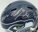 Seattle Seahawks Super Bowl LX Champions Autographed Blue Full Size Speed Replica Helmet With 28 Signatures Including Sam Darnold & Jaxon Smith-Njigba Beckett BAS Witness Stock #268084