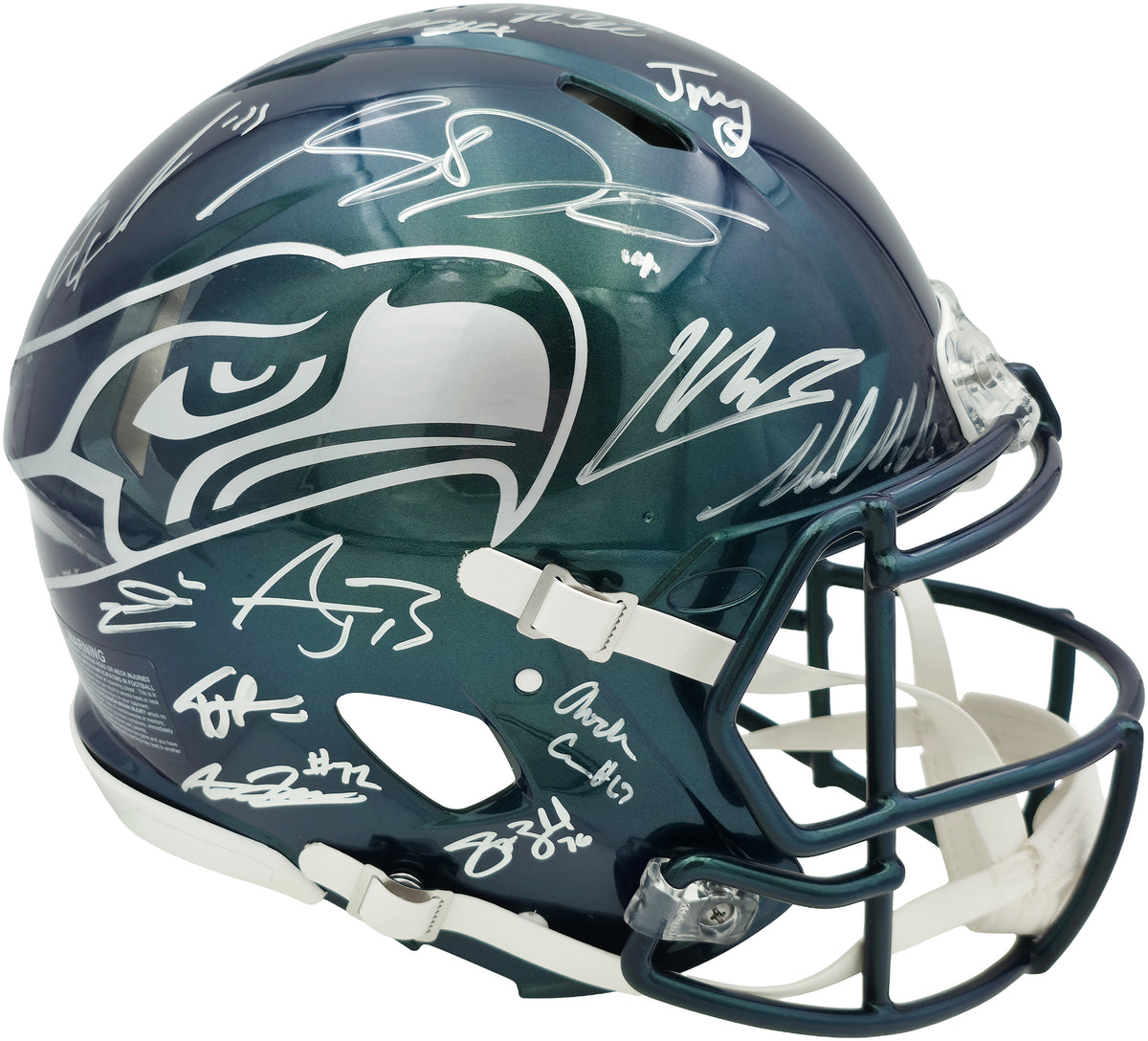 Seattle Seahawks Super Bowl LX Champions Autographed Rivalries Full Size Speed Authentic Helmet With 28 Signatures Including Sam Darnold & Jaxon Smith-Njigba Beckett BAS Witness Stock #268085