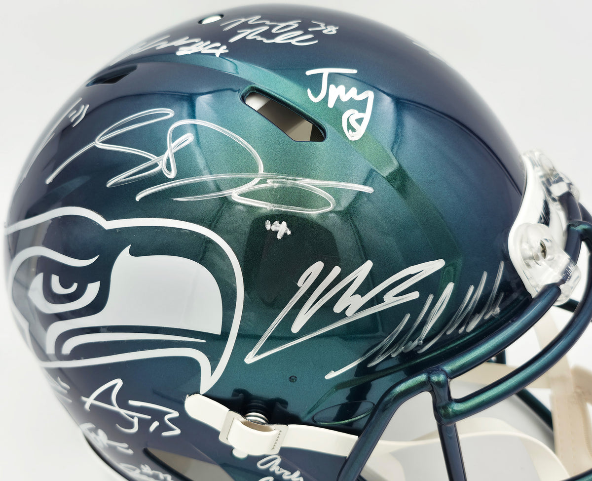Seattle Seahawks Super Bowl LX Champions Autographed Rivalries Full Size Speed Authentic Helmet With 28 Signatures Including Sam Darnold & Jaxon Smith-Njigba Beckett BAS Witness Stock #268085