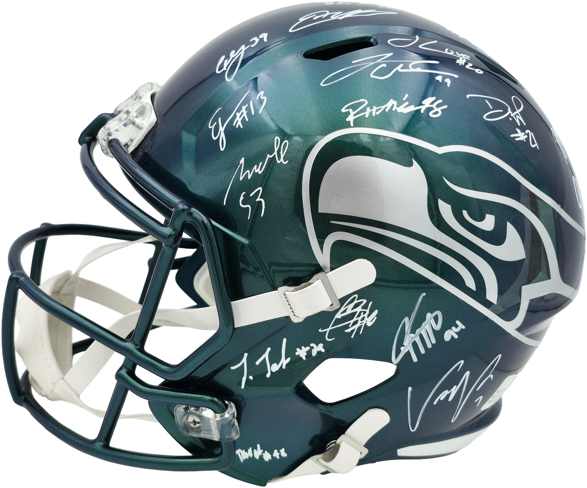 Seattle Seahawks Super Bowl LX Champions Autographed Rivalries Full Size Speed Replica Helmet With 28 Signatures Including Sam Darnold & Jaxon Smith-Njigba Beckett BAS Witness Stock #268086