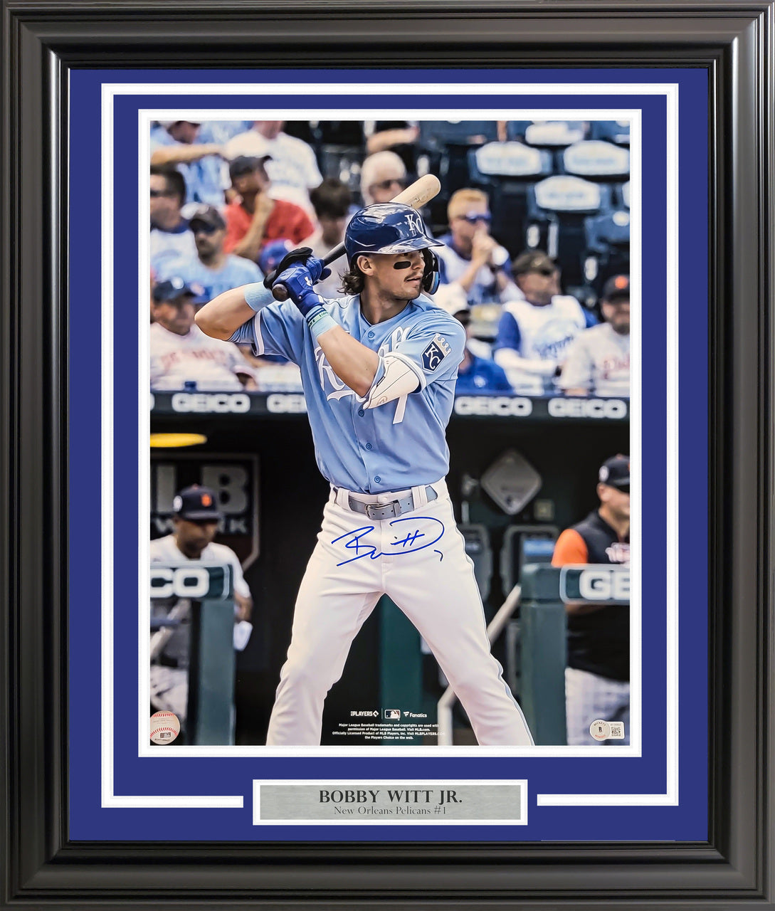 Bobby Witt Jr. Autographed Framed 16x20 Photo Kansas City Royals Beckett BAS Witness Stock #254232