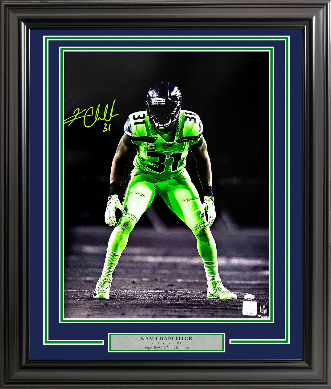 Kam Chancellor Autographed Framed 16x20 Photo Seattle Seahawks Color Rush MCS Holo Stock #254245