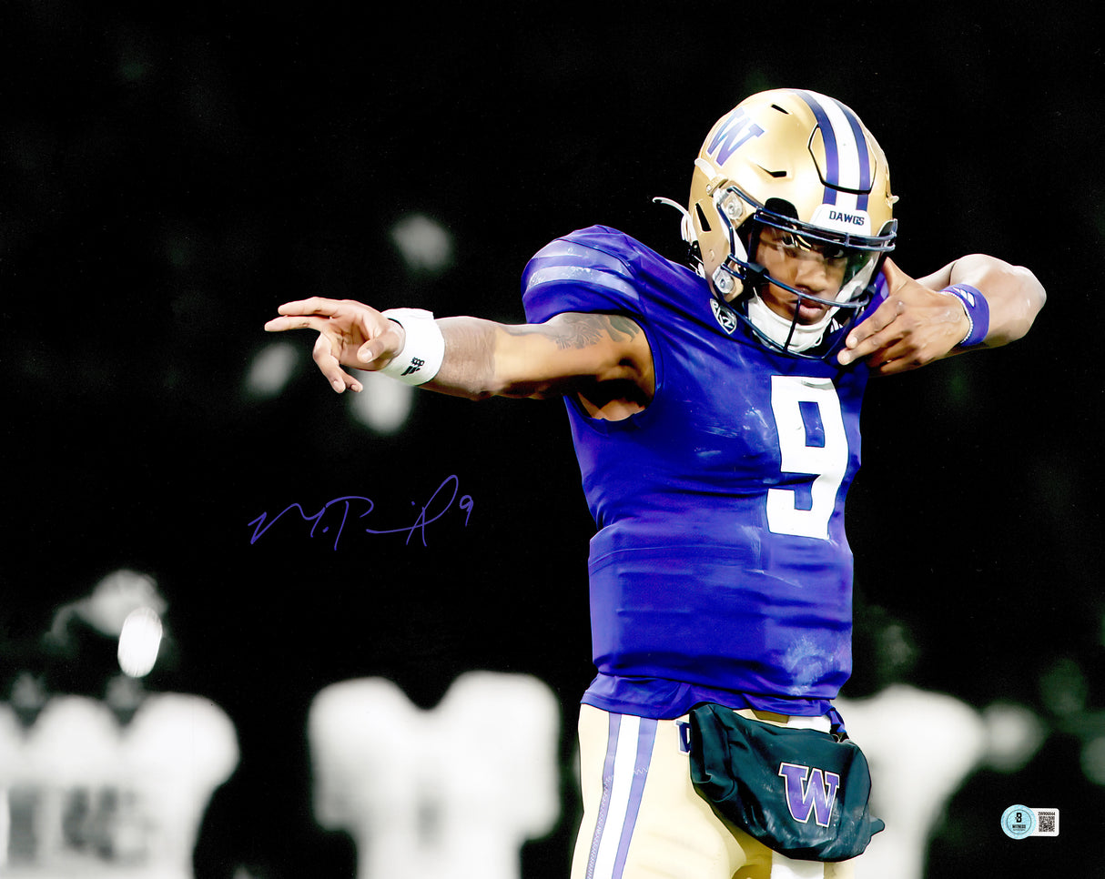 Michael Penix Jr Autographed Framed 16x20 Photo Washington Huskies Bow & Arrow Beckett BAS Witness Stock #254251