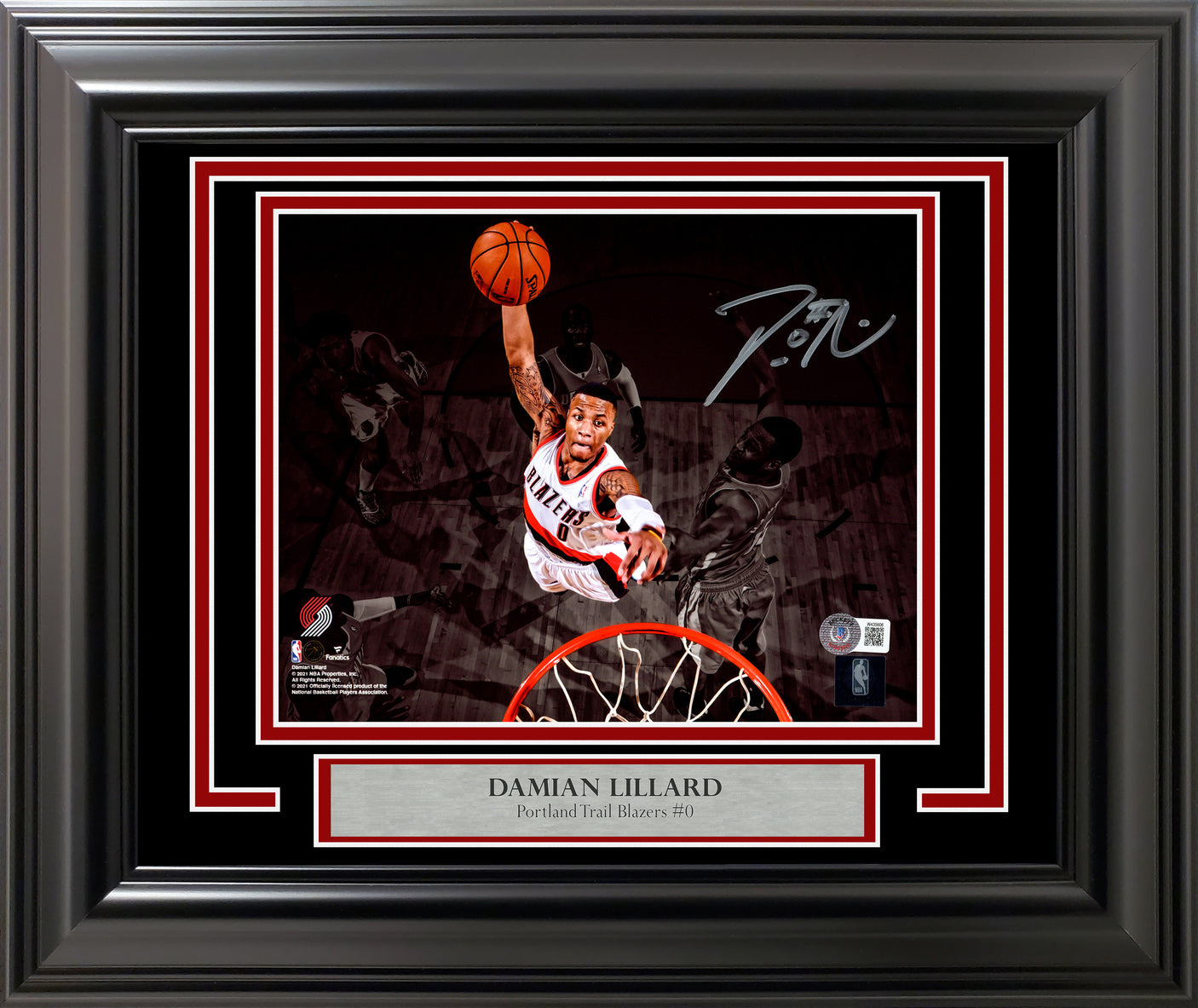 Damian Lillard Autographed Framed 8x10 Photo Portland Trail Blazers Spotlight Dunk Beckett BAS Witness Stock #254266