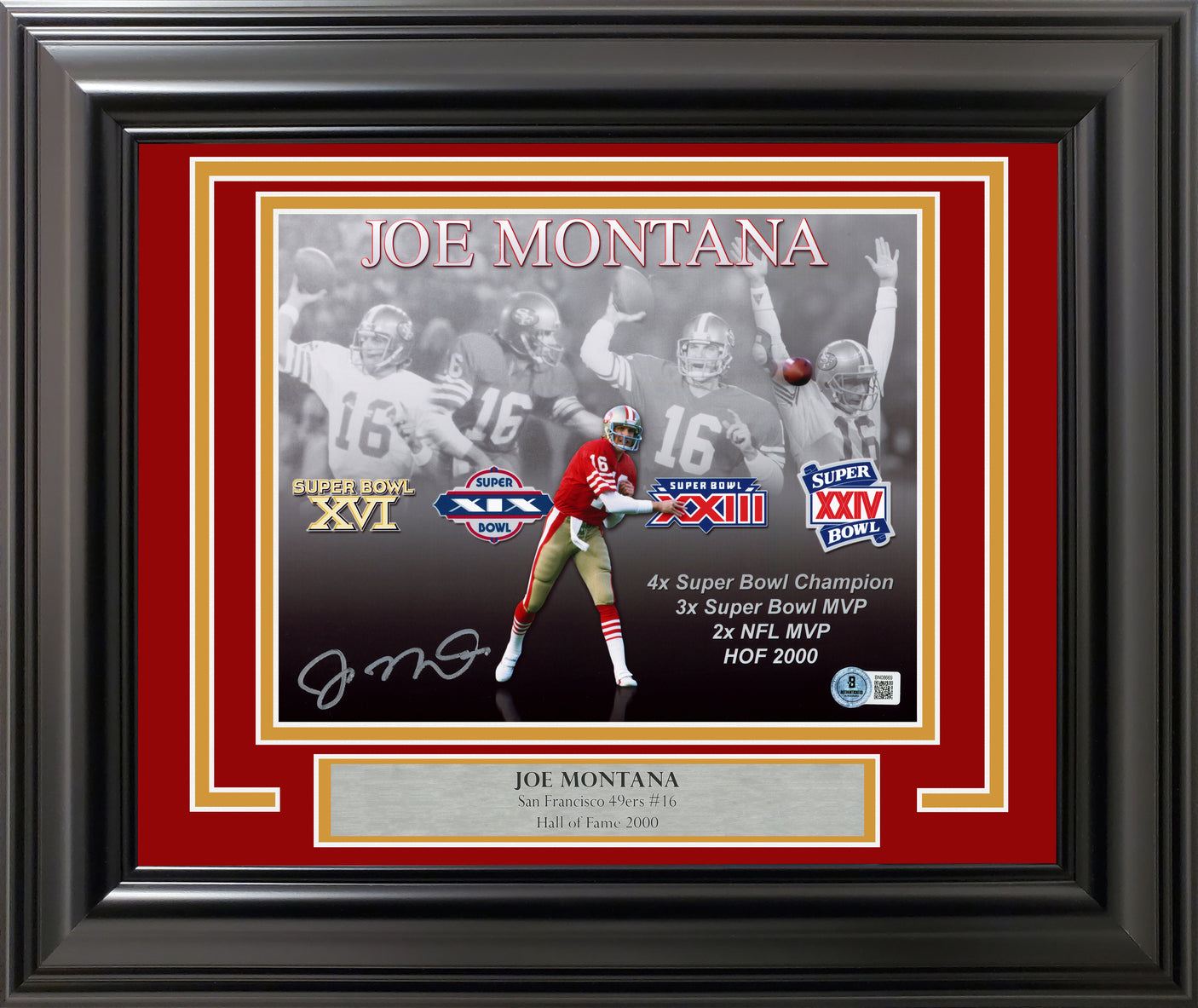 Joe Montana Autographed Framed 8x10 Photo San Francisco 49ers Beckett BAS QR Stock #254280