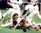 Ken Griffey Jr. Autographed Framed 8x10 Photo Seattle Mariners 1995 Dogpile Beckett BAS QR Stock #254283