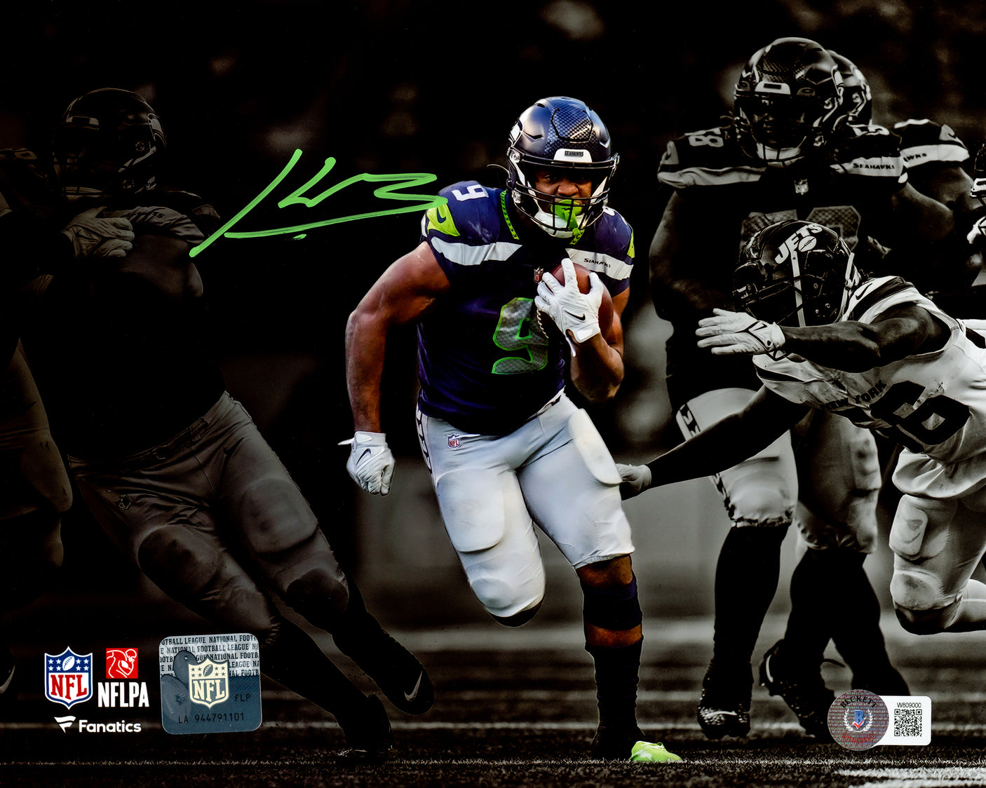 Kenneth Walker III Autographed Framed 8x10 Photo Seattle Seahawks Spotlight Beckett BAS Witness Stock #254285