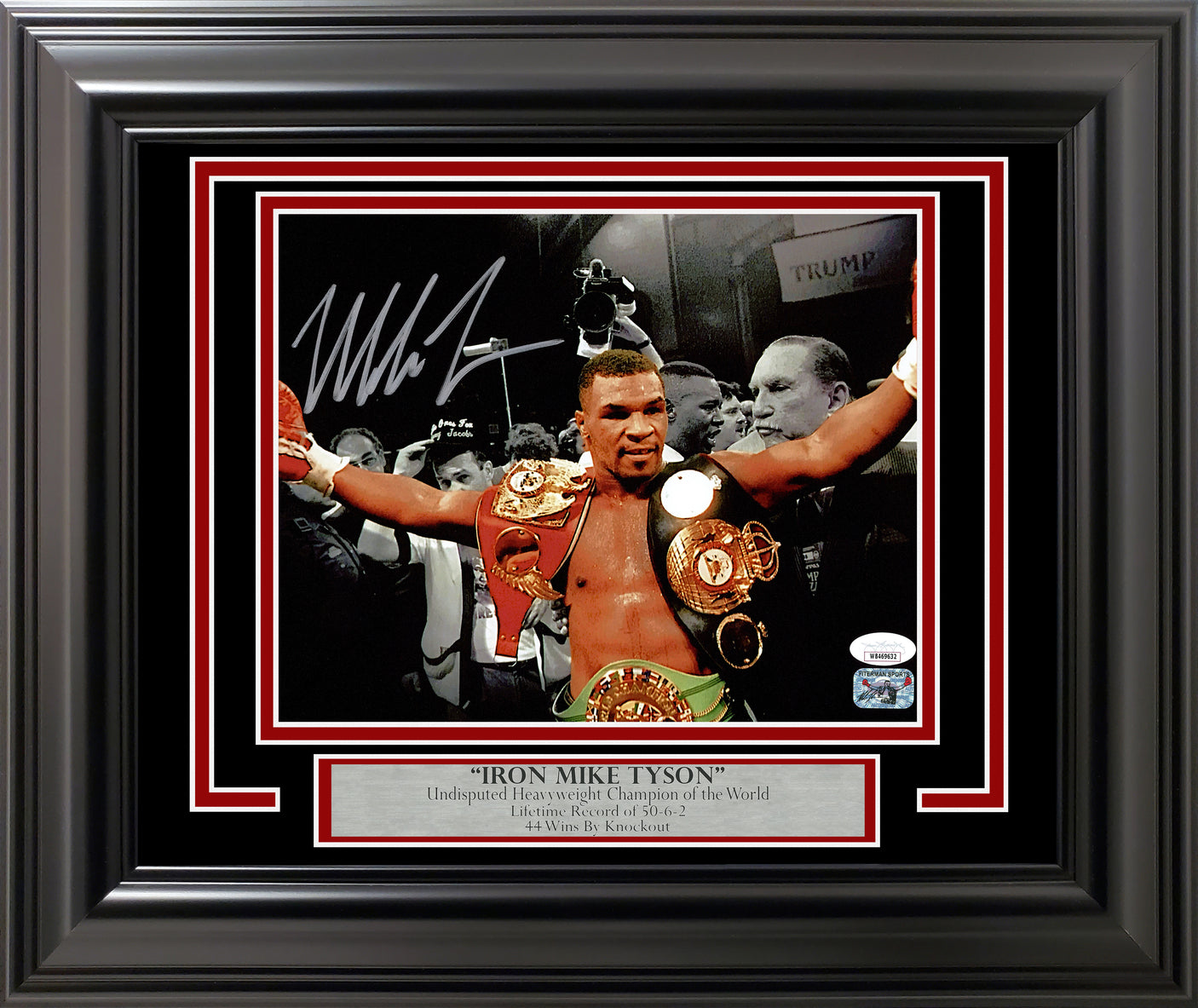 Mike Tyson Autographed Framed 8x10 Photo Belts JSA Stock #254289