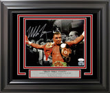 Mike Tyson Autographed Framed 8x10 Photo Belts JSA Stock #254289