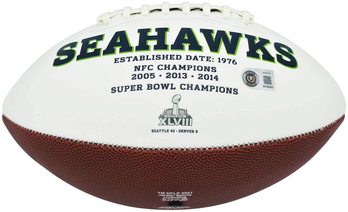 Jadarian Price Autographed Seattle Seahawks White Seahawks Logo Football Beckett BAS Witness Stock #268028